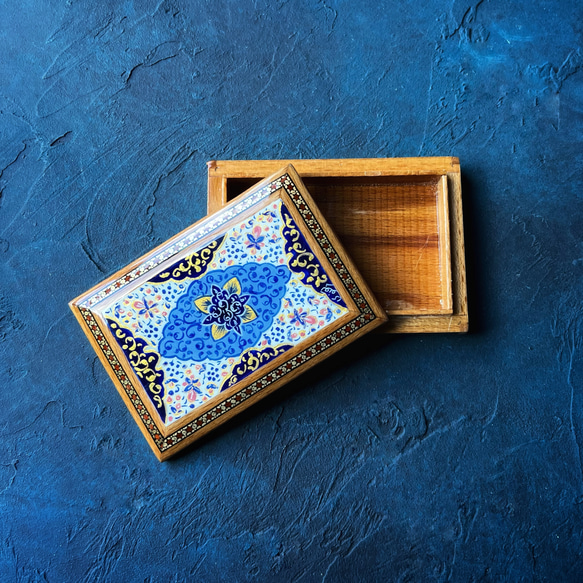 ペルシャの象嵌細工（寄木細工）薄型 小箱【ハータムカーリー158】 1枚目の画像