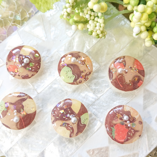 チョコがけフルーツのボタン☆6個 q49 チョコレート/ボタン/カボション 