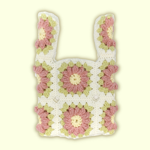 花モチーフ グラニー編み 毛糸 バッグ ブルー ブラウン ピンク