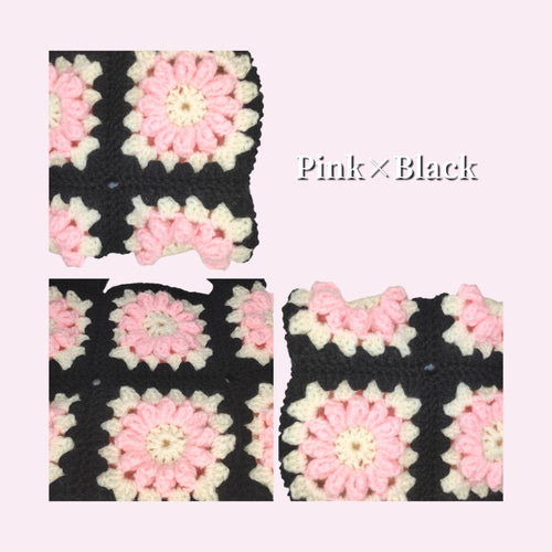 花モチーフ グラニー編み 毛糸 バッグ ブルー ブラウン ピンク