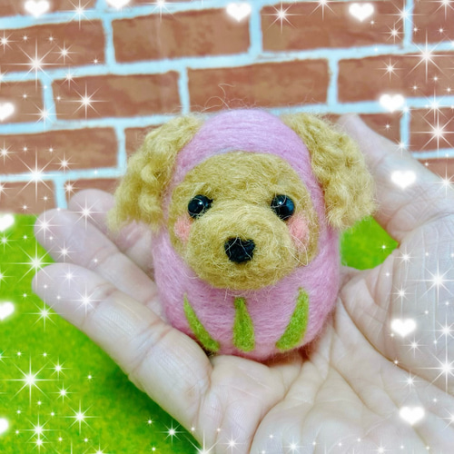 (専用)  羊毛フェルト  桃の節句  トイプードルちゃんのひな祭り飾り サクラサクトイプードルちゃんのピンクだるま 羊毛フェルト くみ