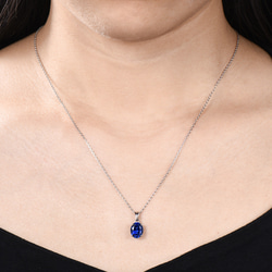 9 月の誕生石ブルーサファイアネックレスユニークなブルー宝石ソリティアペンダント誕生日ネックレスアニバーサリージュエリー 6枚目の画像
