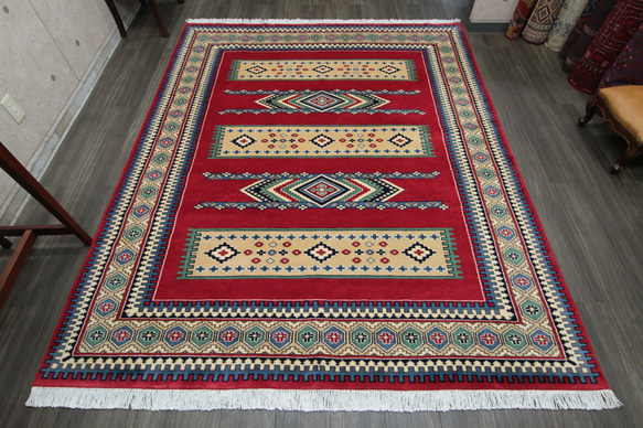 新品　SALE　デパート品質　大判高級カーペット　パキスタン手織り絨毯　リビングラグ　198x241cm　＃137 1枚目の画像