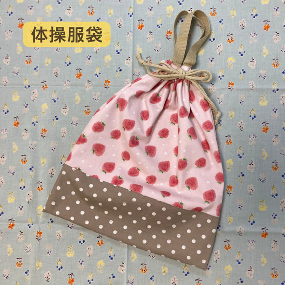 【受注生産】入園入学4点セット⭐︎イチゴ⭐︎⭐︎レッスンバッグ⭐︎お着替え袋⭐︎シューズバッグ⭐︎給食袋セット 6枚目の画像