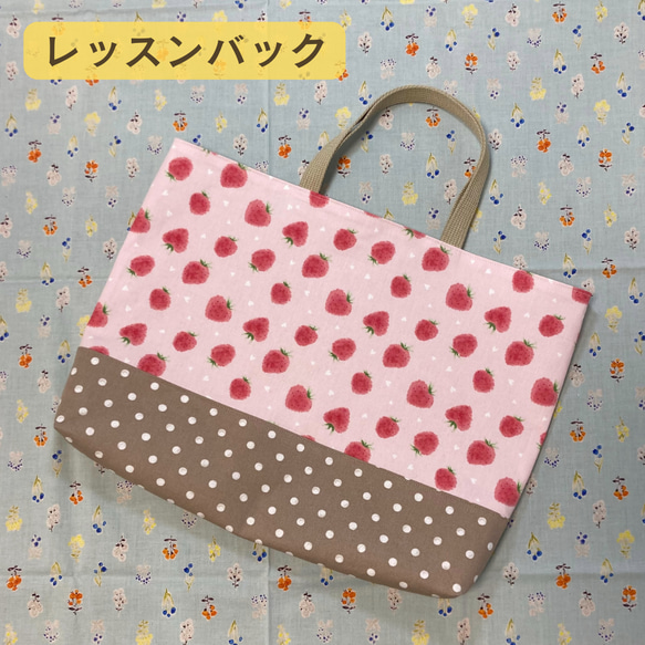 【受注生産】入園入学4点セット⭐︎イチゴ⭐︎⭐︎レッスンバッグ⭐︎お着替え袋⭐︎シューズバッグ⭐︎給食袋セット 2枚目の画像
