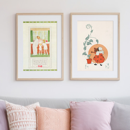 NO.535】水やりをする子供イラストアートポスター☆メルヘンレトロ