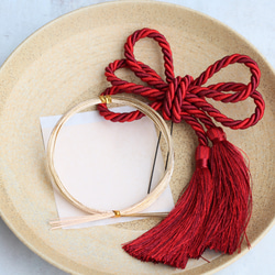 NEW☆ポニーテール 水引アレンジ　レッド紐タッセルリボン　赤 ヘッドパーツ 成人式 卒業式 髪飾り　金箔 5枚目の画像