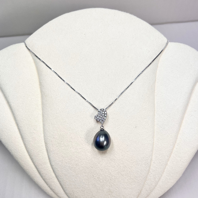 黒蝶真珠 シルバー×キュービックジルコニアペンダント　ハート　シンプル　ギフト
