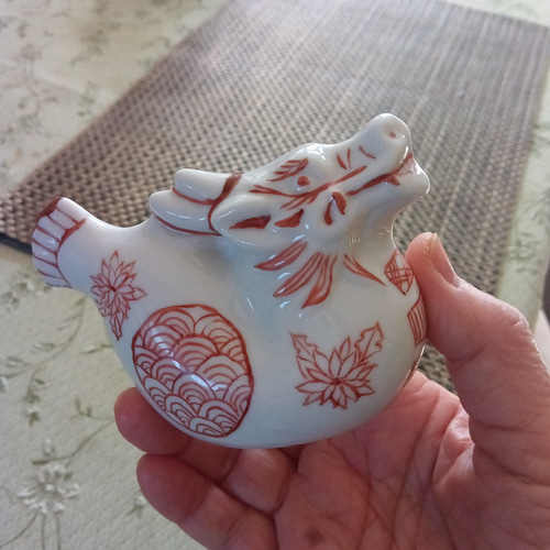 赤絵細描雲龍図蓋置/茶道具/珍品 茶道具 蓋置（ふたおき） 蓋置 乾山