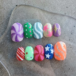 受注製作】カラフル 派手 海外ガール ネイルチップ No.108 ネイル