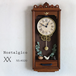 【送料無料】NOSTALGICO#020 レトロな掛け時計　Lサイズ 手作り品 アンティーク調 木製　インテリア 1枚目の画像