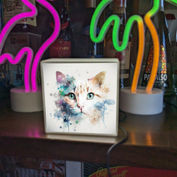 にゃんこ 猫 ネコ ねこ キャット ペイントアート 店舗 自宅 ミニチュア ランプ 照明 看板 置物 雑貨 ライトBOX 4枚目の画像