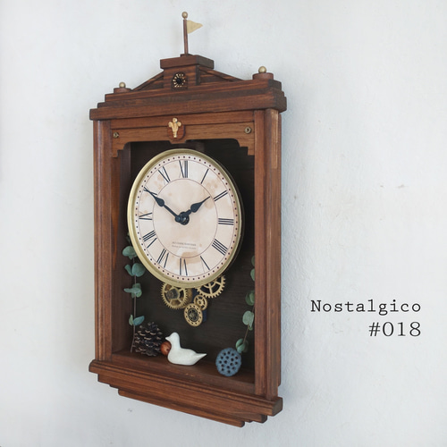送料無料】Nostalgico#018 レトロな掛け時計 Mサイズ 手作り品