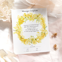 結婚証明書 ミモザの花の水彩イラスト 誓約書 ウェルカムスペースにも キャンバス 2枚目の画像