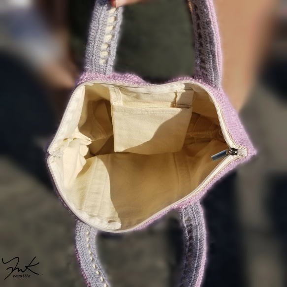 クロシェ バッグ ファスナー付き マイバッグ トートバッグ ハンドバッグ 4枚目の画像