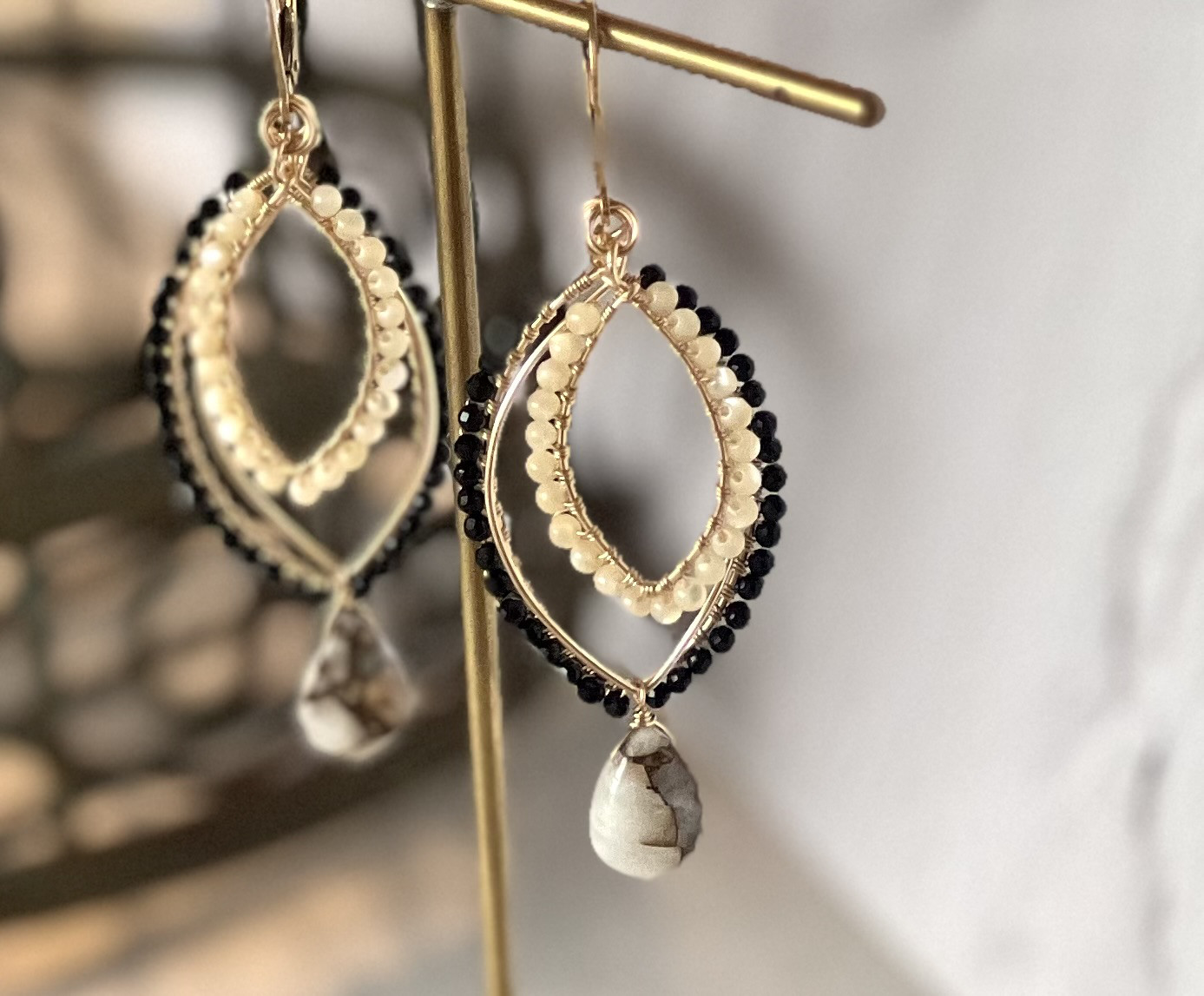 マーキス 着せ替えチャーム/ピアス/イヤリング【コッパーカルサイト＆マザーオブパール＆オニキス】14kgf