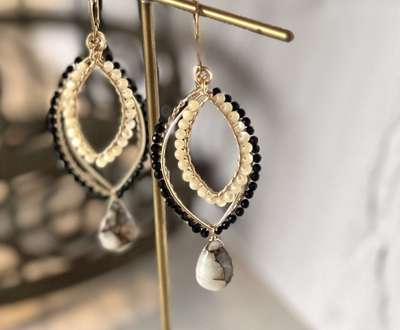 14kgf 天然石　クリソタイルサーペンティン　オパール　マザーオブパールピアス 14kgfオニキス×マザーオブパール ピアスチャーム SUS 316ピアス