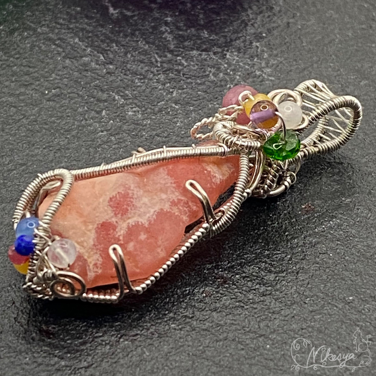 【Silver925】インカローズ原石のペンダントトップ【ワイヤーアクセサリー】【1点もの】【送料無料】