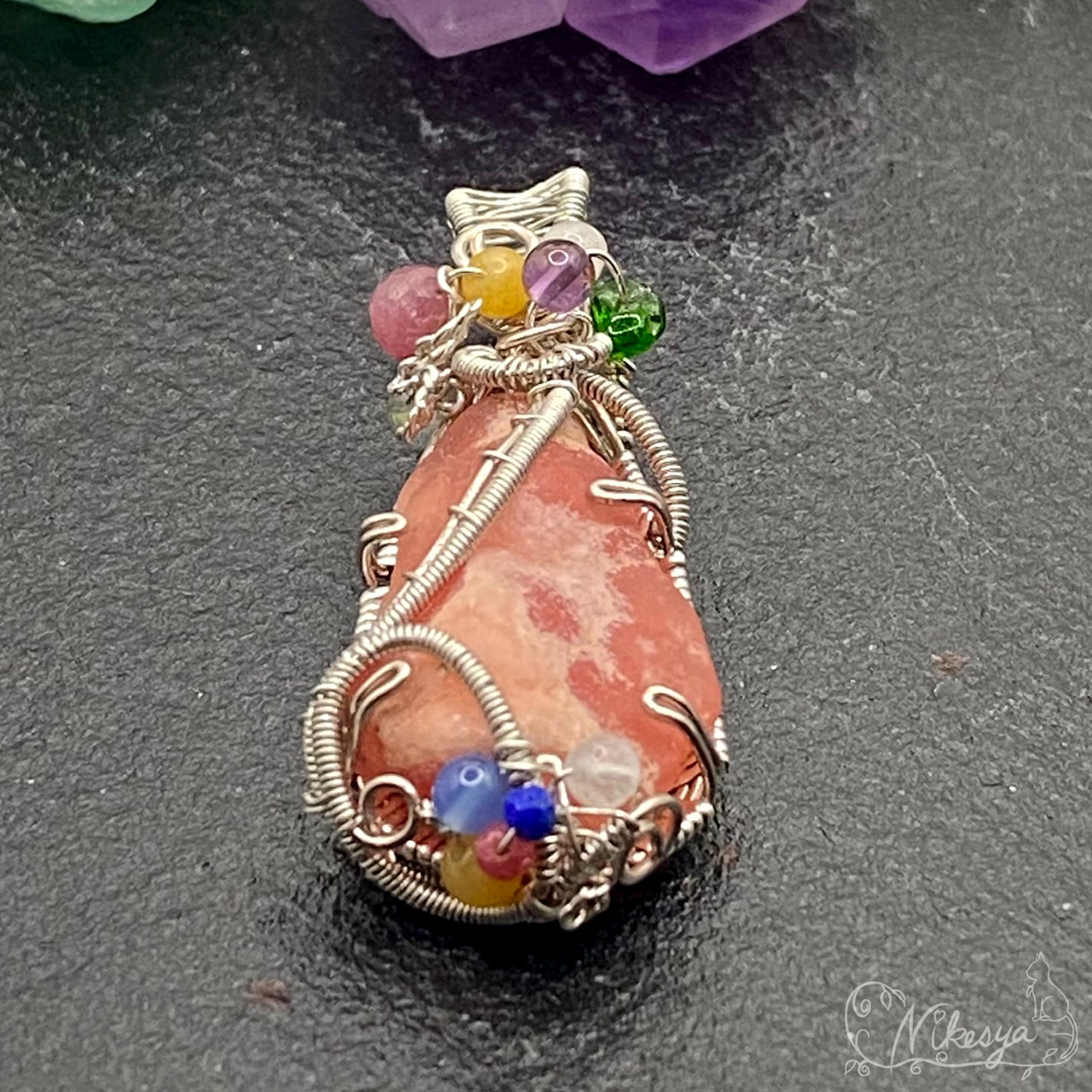 【Silver925】インカローズ原石のペンダントトップ【ワイヤーアクセサリー】【1点もの】【送料無料】