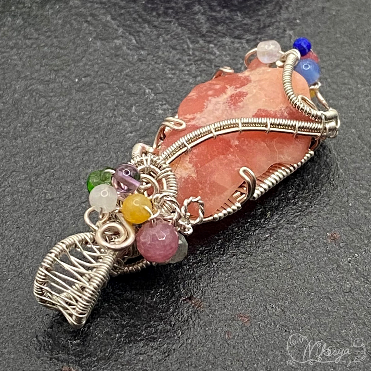 【Silver925】インカローズ原石のペンダントトップ【ワイヤーアクセサリー】【1点もの】【送料無料】