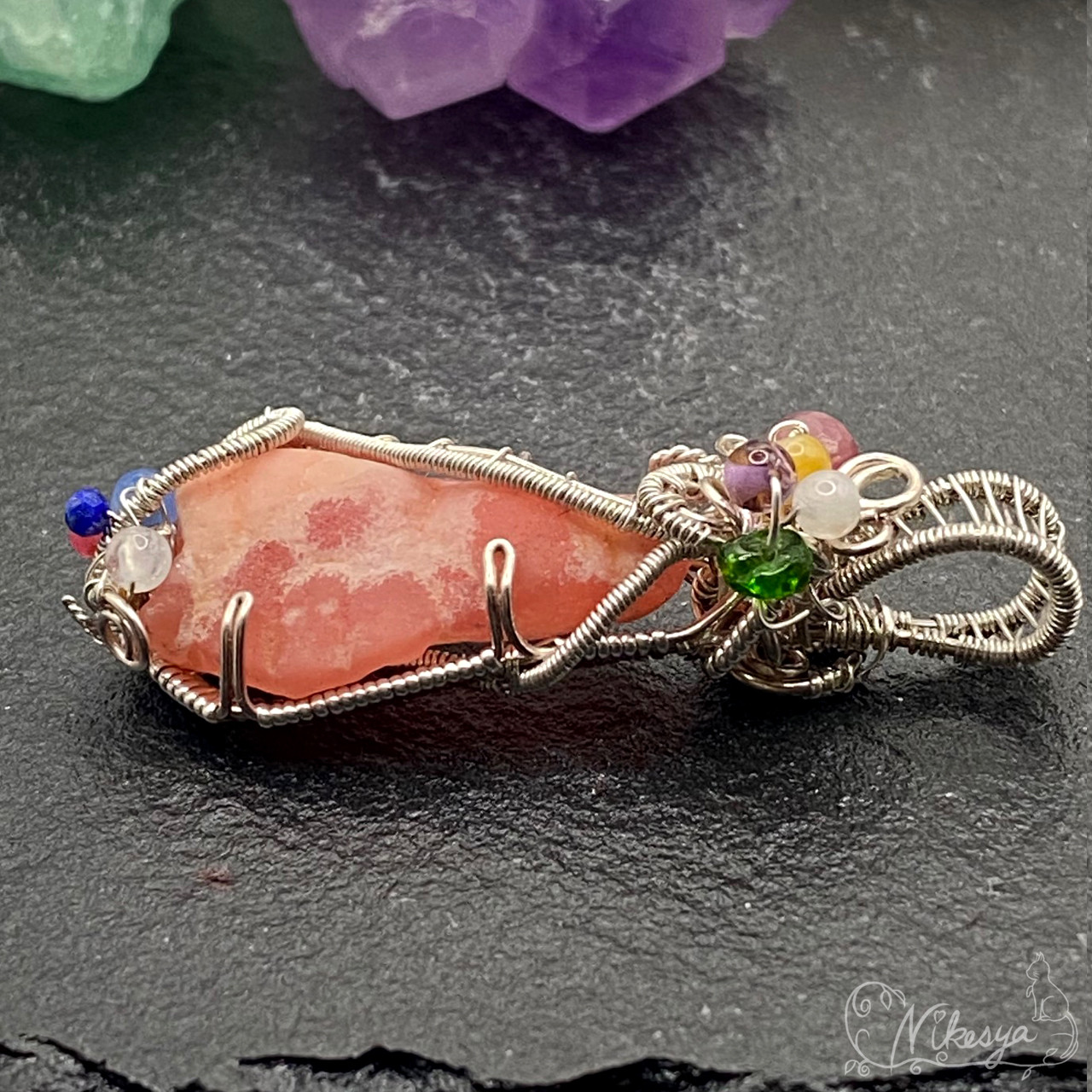 【Silver925】インカローズ原石のペンダントトップ【ワイヤーアクセサリー】【1点もの】【送料無料】