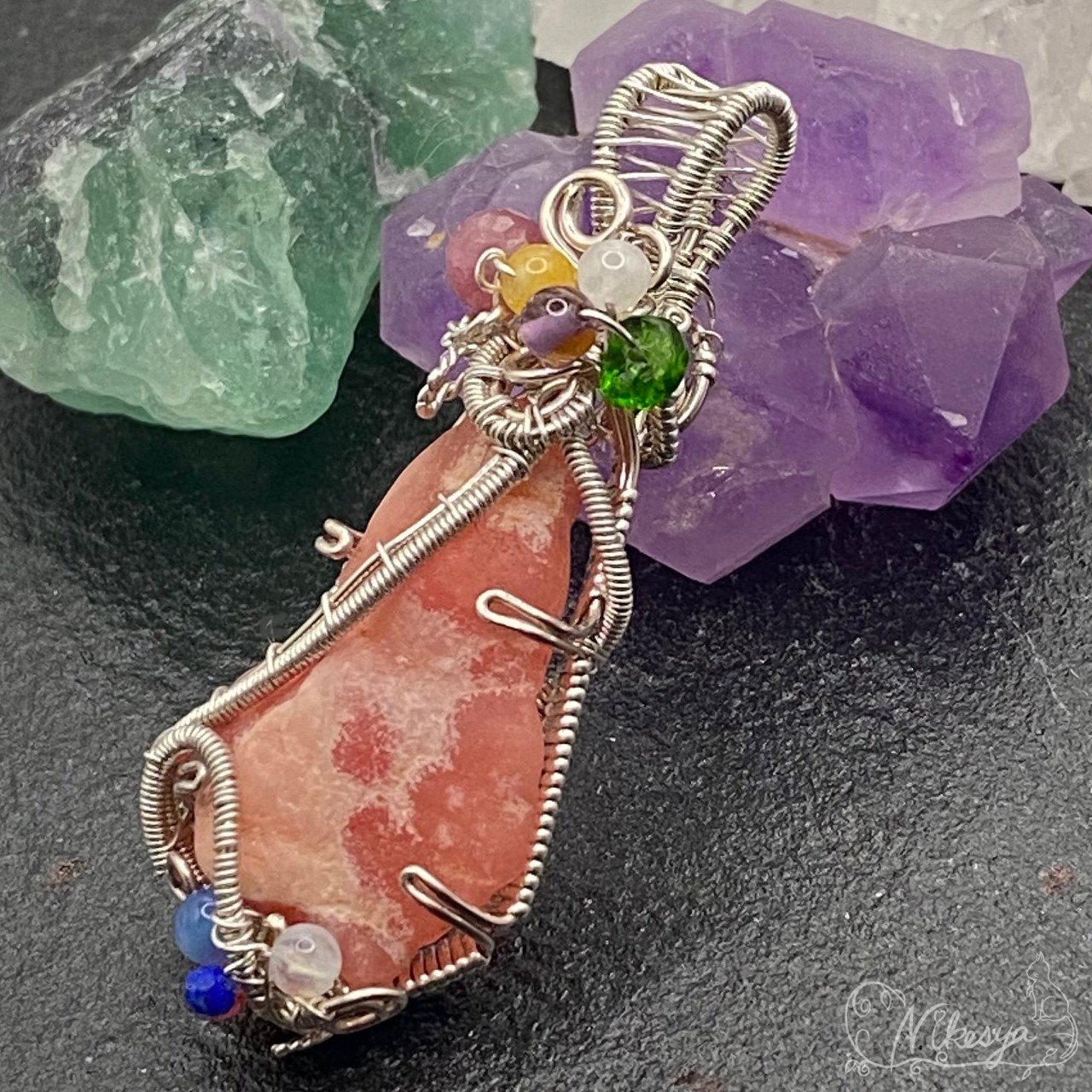 【Silver925】インカローズ原石のペンダントトップ【ワイヤーアクセサリー】【1点もの】【送料無料】