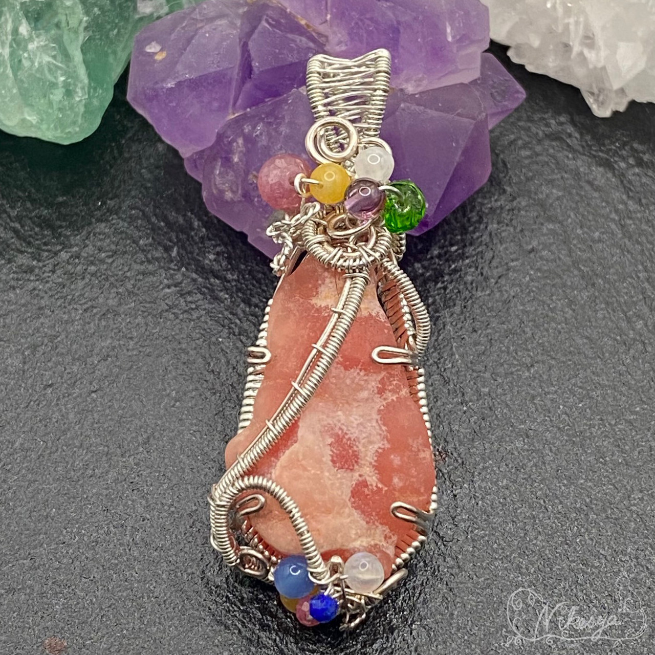 【Silver925】インカローズ原石のペンダントトップ【ワイヤーアクセサリー】【1点もの】【送料無料】