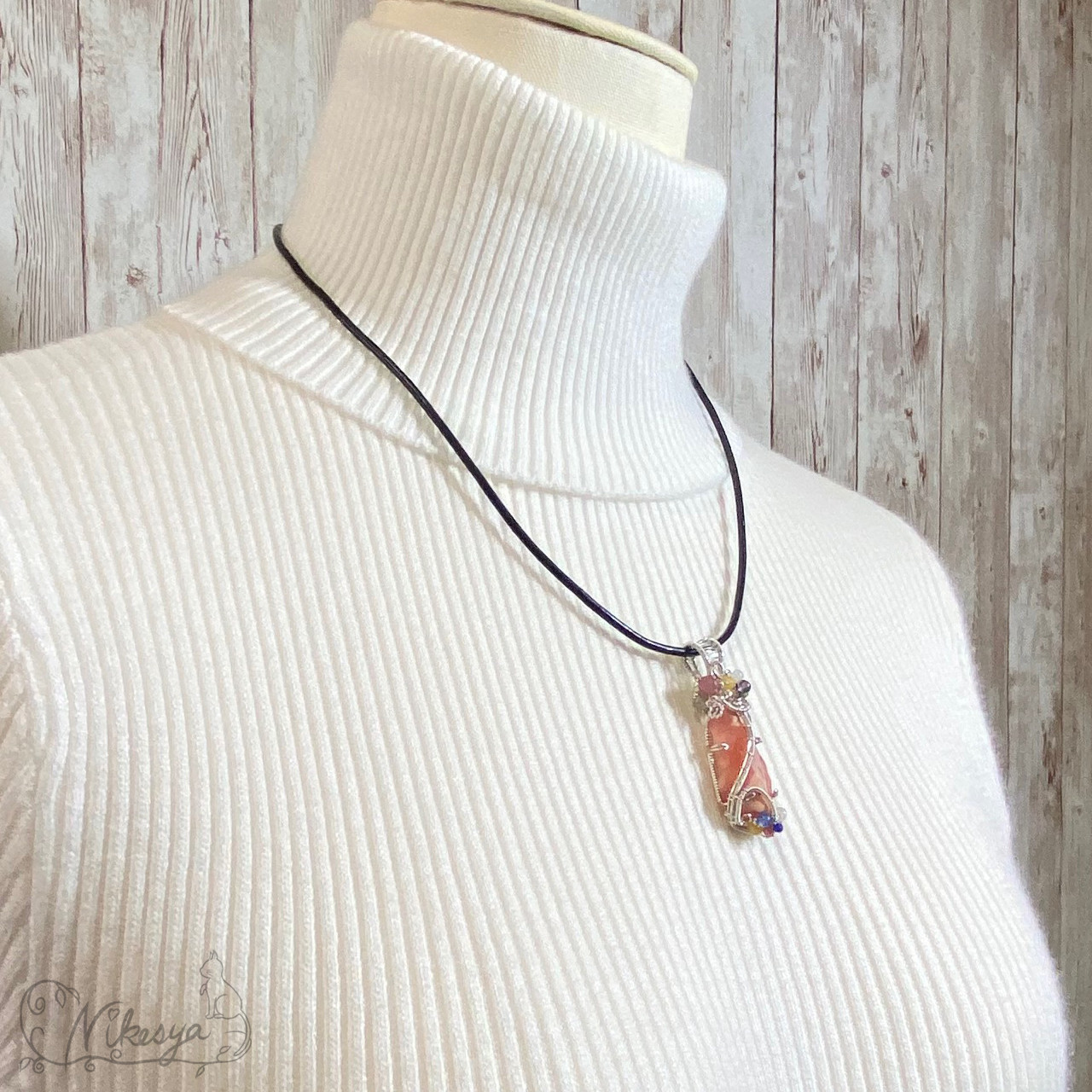 【Silver925】インカローズ原石のペンダントトップ【ワイヤーアクセサリー】【1点もの】【送料無料】