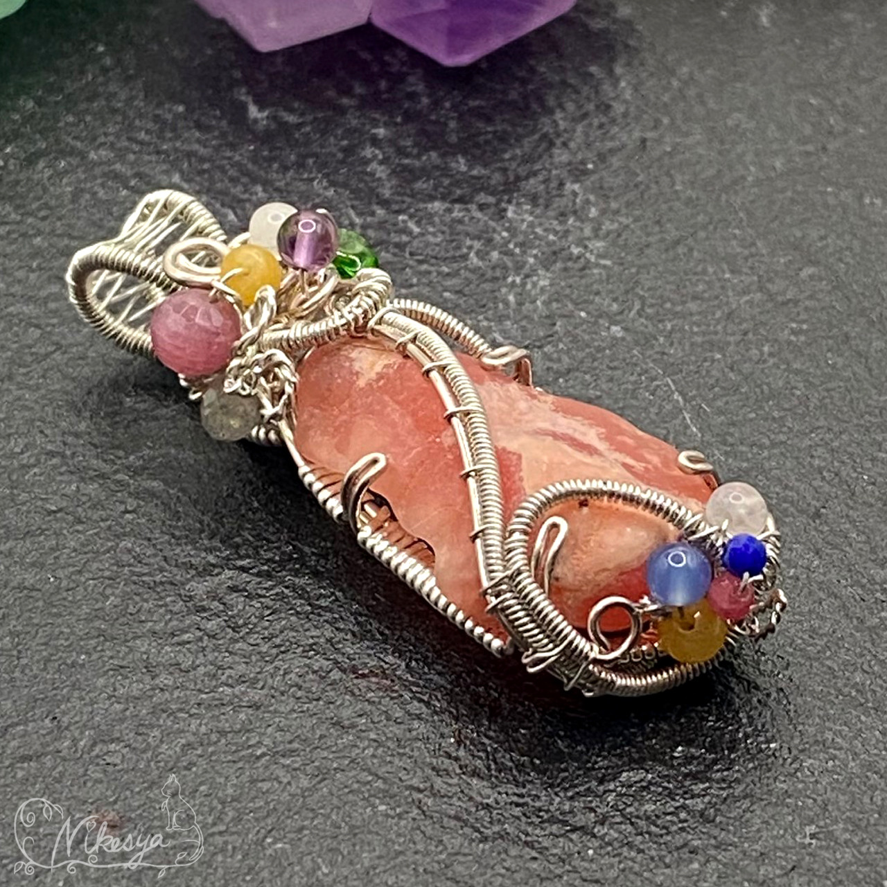 【Silver925】インカローズ原石のペンダントトップ【ワイヤーアクセサリー】【1点もの】【送料無料】