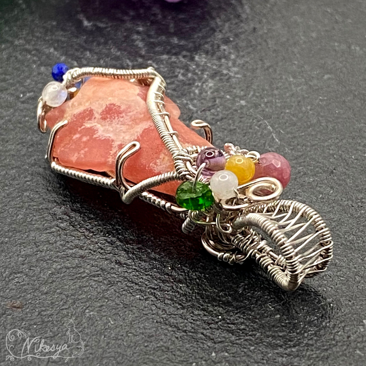 【Silver925】インカローズ原石のペンダントトップ【ワイヤーアクセサリー】【1点もの】【送料無料】