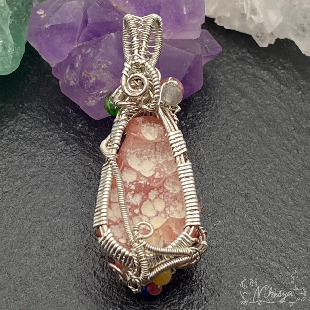 【Silver925】インカローズ原石のペンダントトップ【ワイヤーアクセサリー】【1点もの】【送料無料】