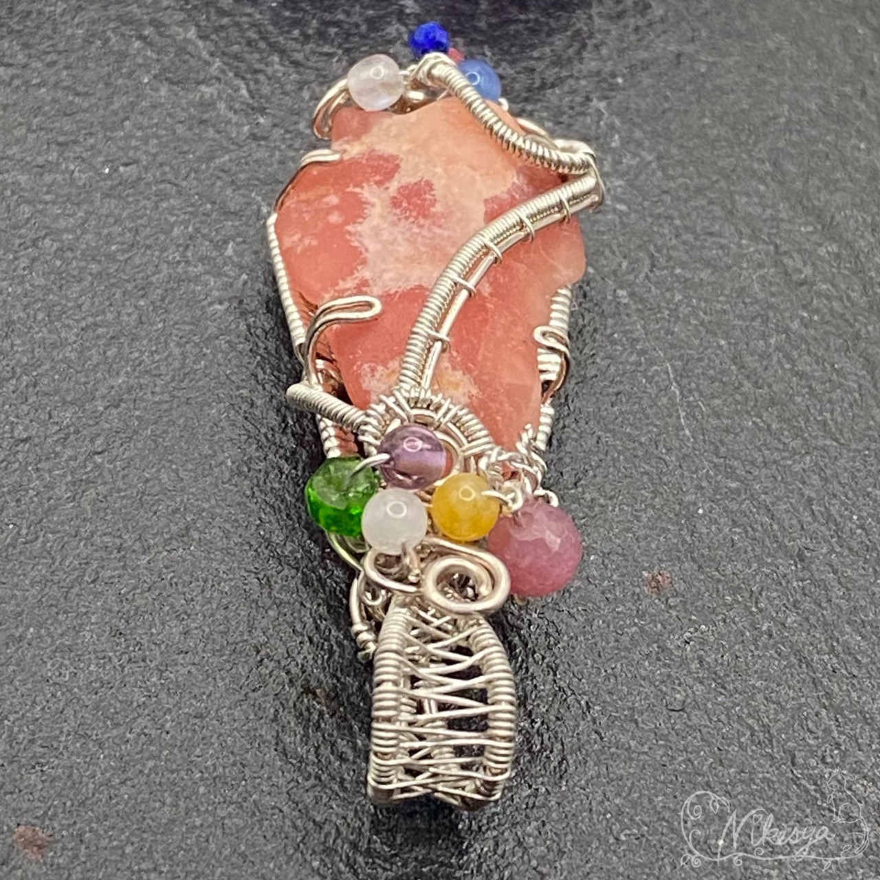 【Silver925】インカローズ原石のペンダントトップ【ワイヤーアクセサリー】【1点もの】【送料無料】