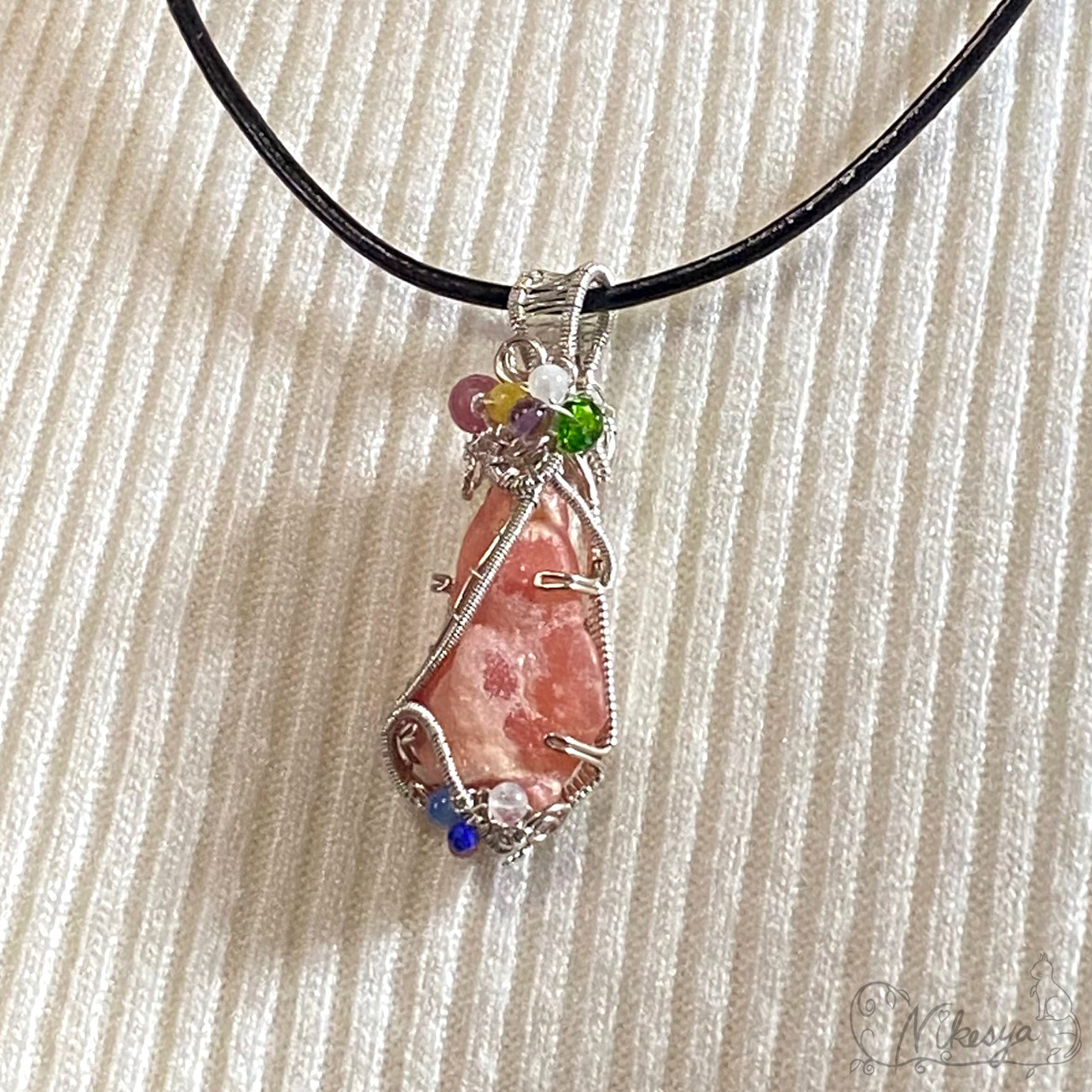 【Silver925】インカローズ原石のペンダントトップ【ワイヤーアクセサリー】【1点もの】【送料無料】