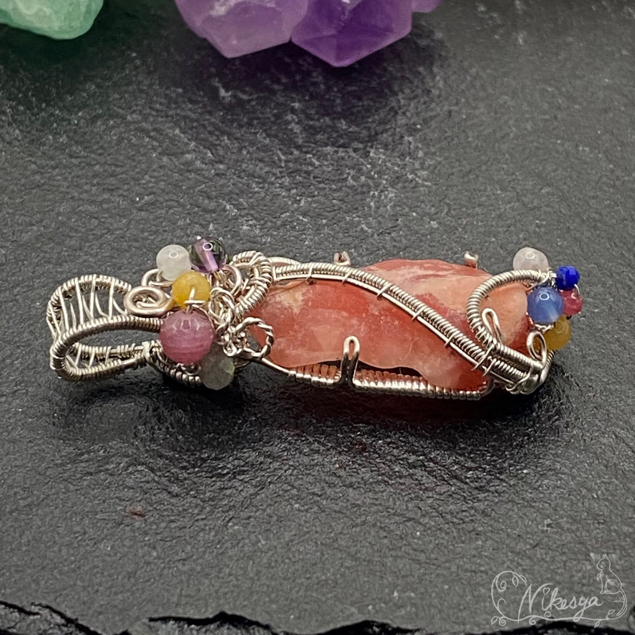 【Silver925】インカローズ原石のペンダントトップ【ワイヤーアクセサリー】【1点もの】【送料無料】