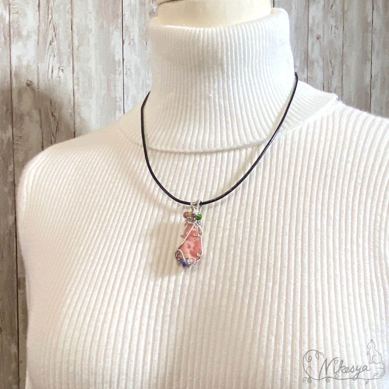 【Silver925】インカローズ原石のペンダントトップ【ワイヤーアクセサリー】【1点もの】【送料無料】