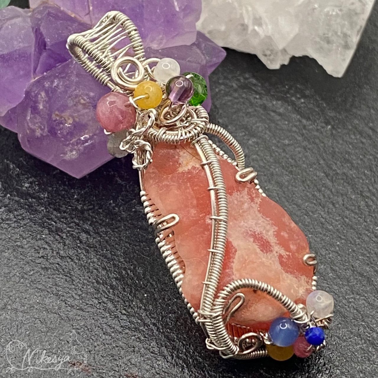 【Silver925】インカローズ原石のペンダントトップ【ワイヤーアクセサリー】【1点もの】【送料無料】