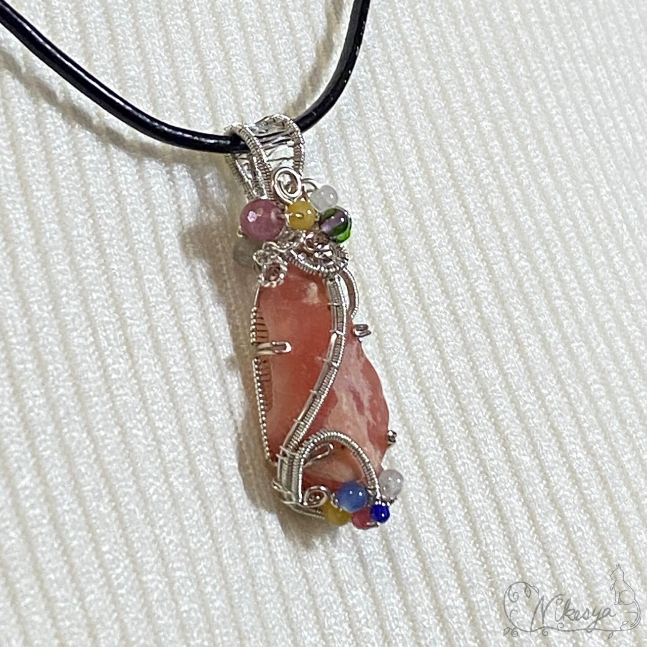 【Silver925】インカローズ原石のペンダントトップ【ワイヤーアクセサリー】【1点もの】【送料無料】