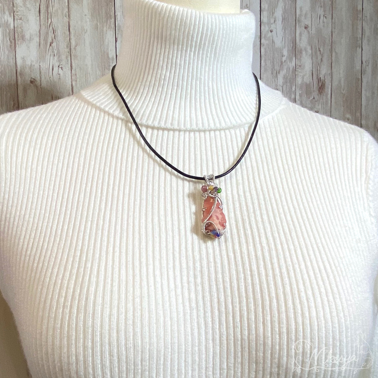 【Silver925】インカローズ原石のペンダントトップ【ワイヤーアクセサリー】【1点もの】【送料無料】