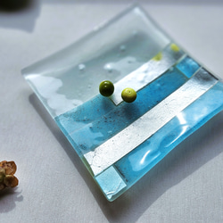 ガラスの器　金属箔角皿15㎝ 8枚目の画像