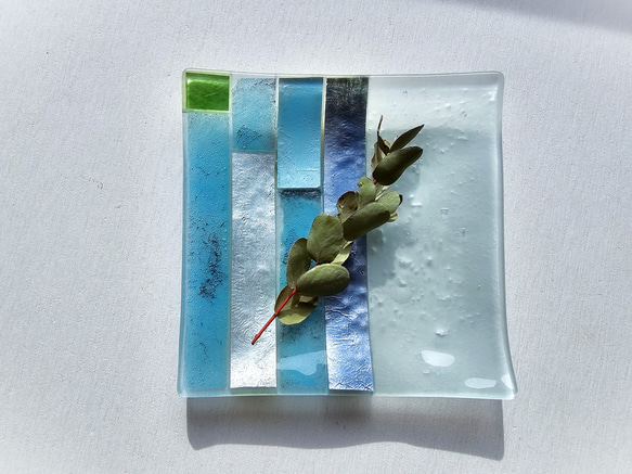 ガラスの器　金属箔角皿15㎝ 12枚目の画像