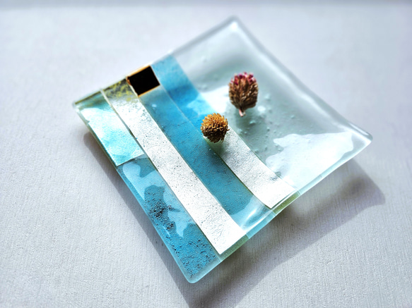 ガラスの器　金属箔角皿15㎝ 5枚目の画像