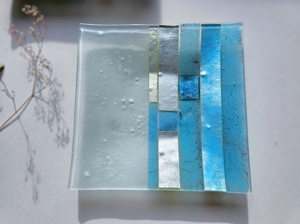 ガラスの器　金属箔角皿21㎝角 5枚目の画像