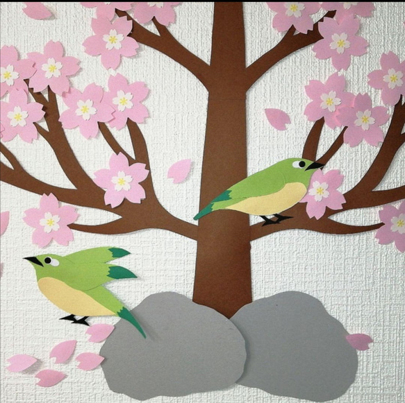 さくら メジロ 桜の木 壁飾り 季節の飾り #SHOPmako クラフトパンチ　 6枚目の画像