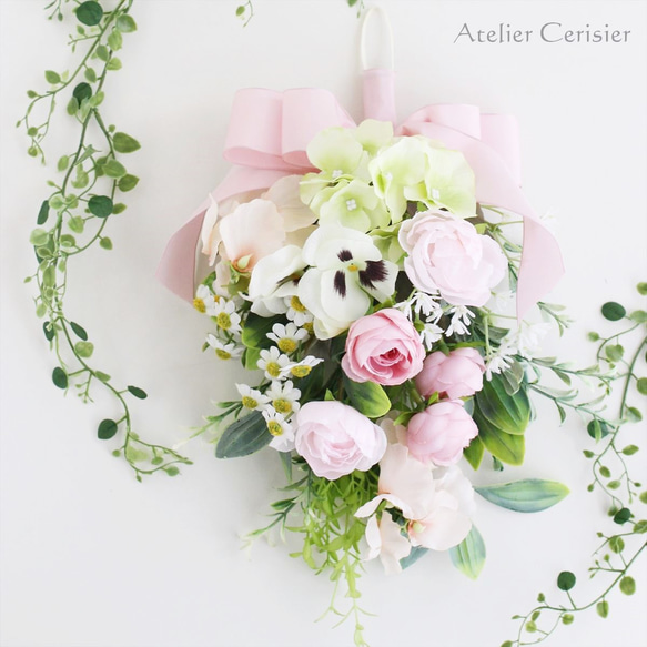 ナチュラルスワッグラナンキュラス ミモザかすみ草母の日母の日ギフト