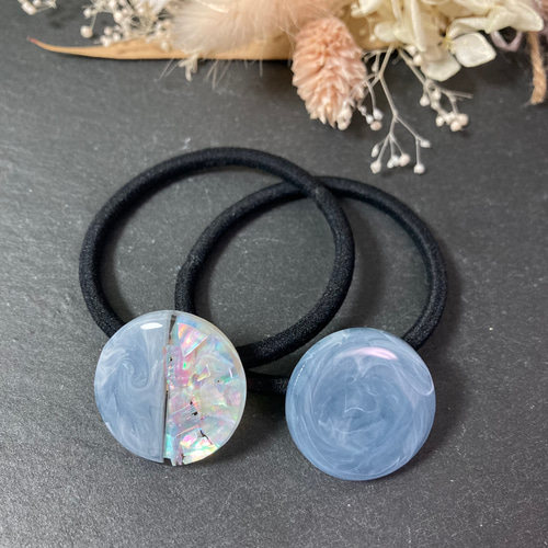 数量限定】くすみカラー シェル ヘアゴム 2本セット レジン ヘア