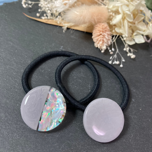 数量限定】くすみカラー シェル ヘアゴム 2本セット レジン ヘア