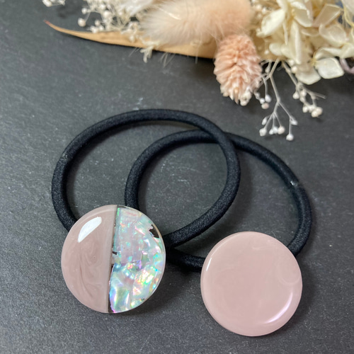 数量限定】くすみカラー シェル ヘアゴム 2本セット レジン ヘア