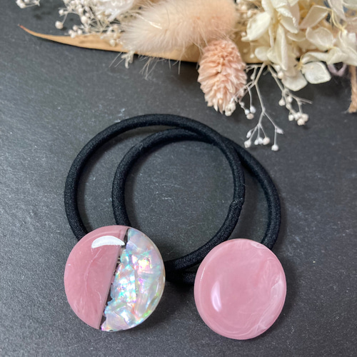 数量限定】くすみカラー シェル ヘアゴム 2本セット レジン ヘア