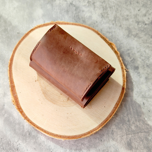 コンパクト3つ折り財布 ハンドメイド イタリアンレザー ヌメ革