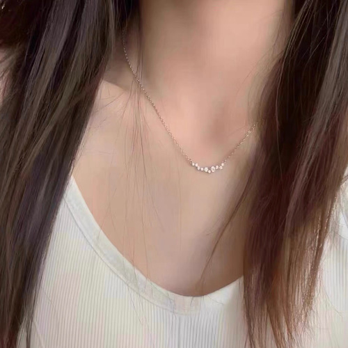 再販》 ビジューネックレス キラキラ CZダイヤ 繊細 3段調整可能  